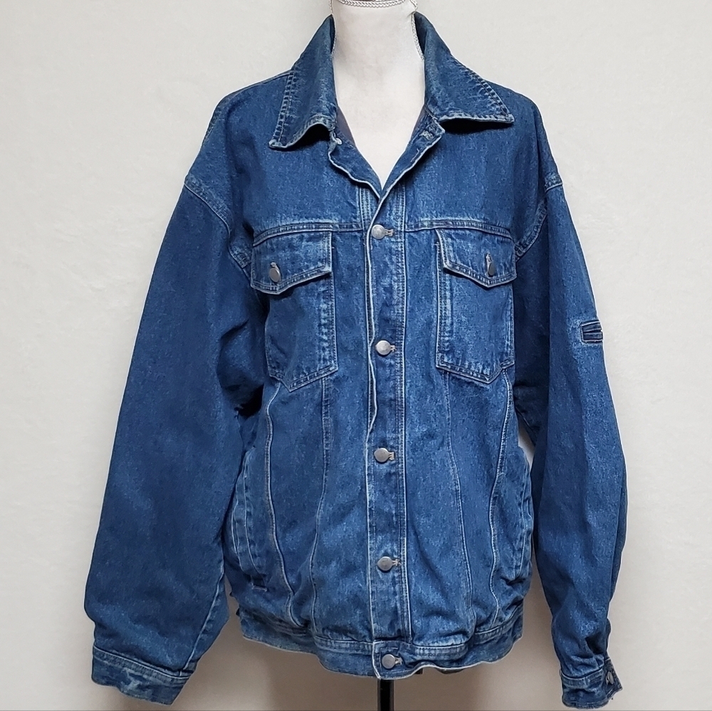 Vintage 90s Echo Jeans NYC Plus Size Mid Wash Cotton Lined Denim Trucker Jacket